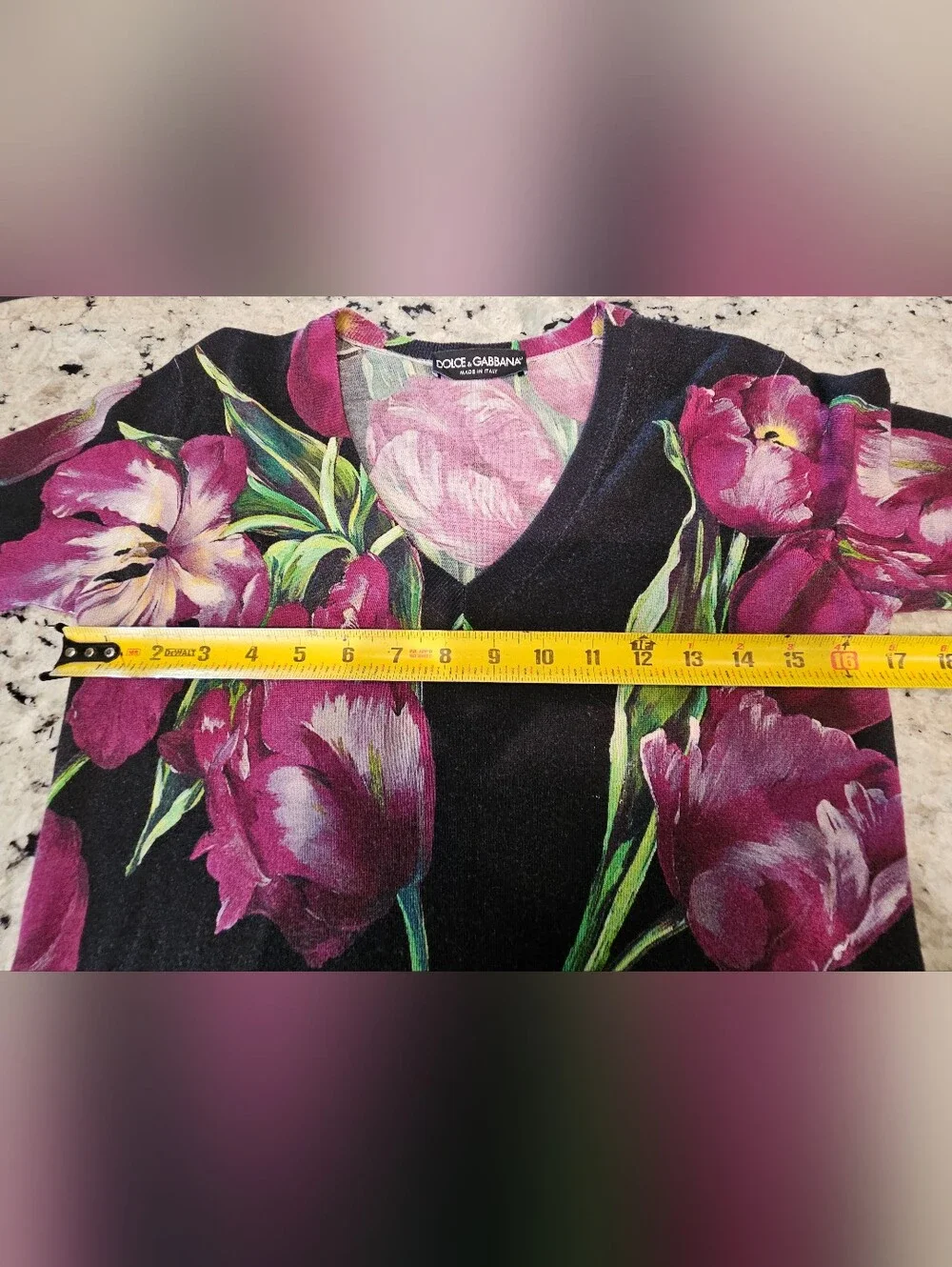 Dolce & Gabbana Black V-Neck Floral Long-Sleeve Top - Purple Tulip Print Silk